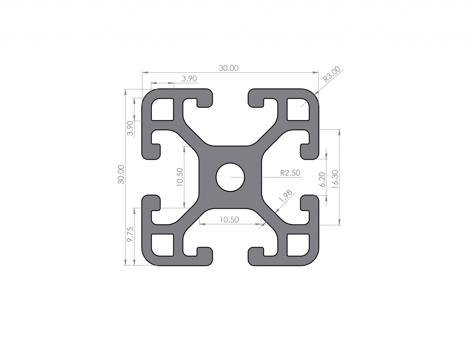 strut profile 30x30 mm with groove width 6 mm Black